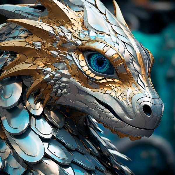 крупный план дракона, экзотический реализм, сталь