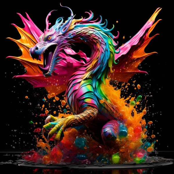картинки новогодние символ года дракона, цветовой всплеск, чудеса цифрового искусства