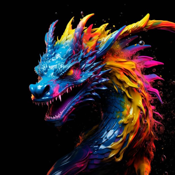 картинки новогодние символ года дракона, цветовой всплеск, чудеса цифрового искусства